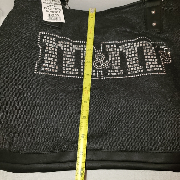 M&M NWT 2016 Black Denim Tote Bag with M&M in Shiney Studs Faux Leather Handle - Picture 7 of 9